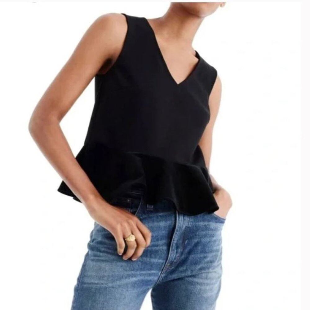 J. Crew Velvet Black Babydoll Tank Top Preppy Dark Goth Stretchy Fall Holiday